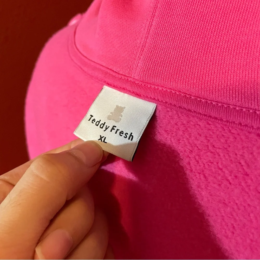 Teddy Fresh Unisex Pink Quarter Zip Pullover I Need A Hug Hoodie‎ Sweatshirt